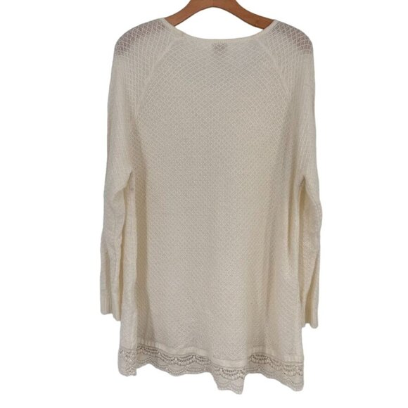 Chicos 4 Womens Size 2x rhinestone Embellished Knit Sweater Ivory lace hem - Picture 10 of 11